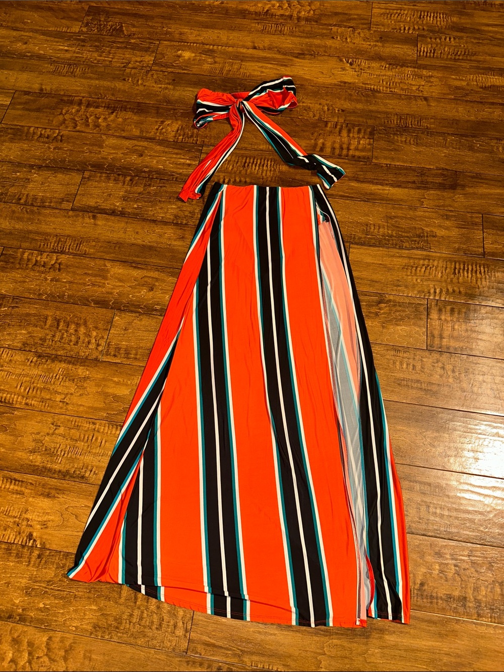 Striped Halter Maxi Dress in Orange and Black